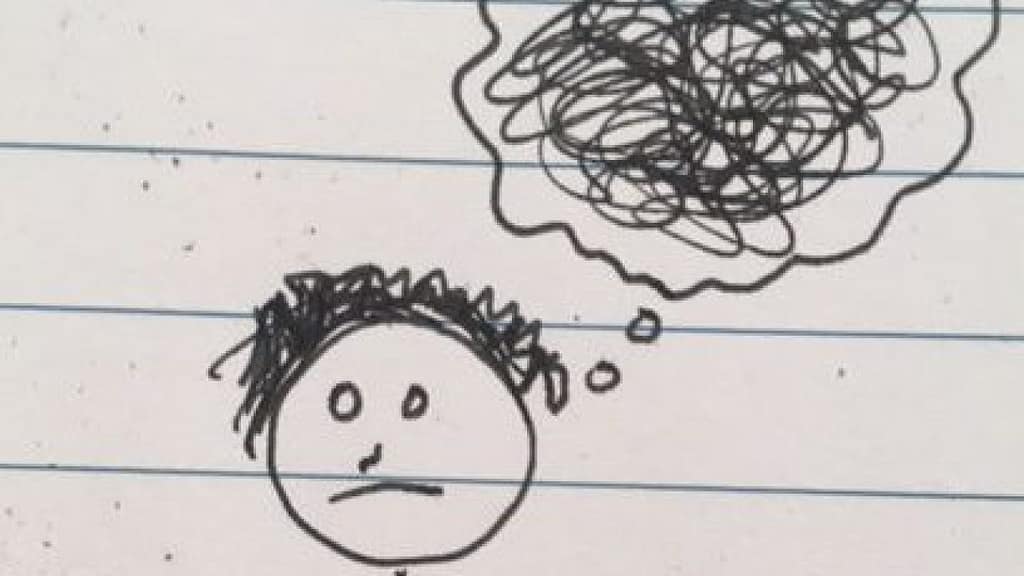 stick figure with a messy mind